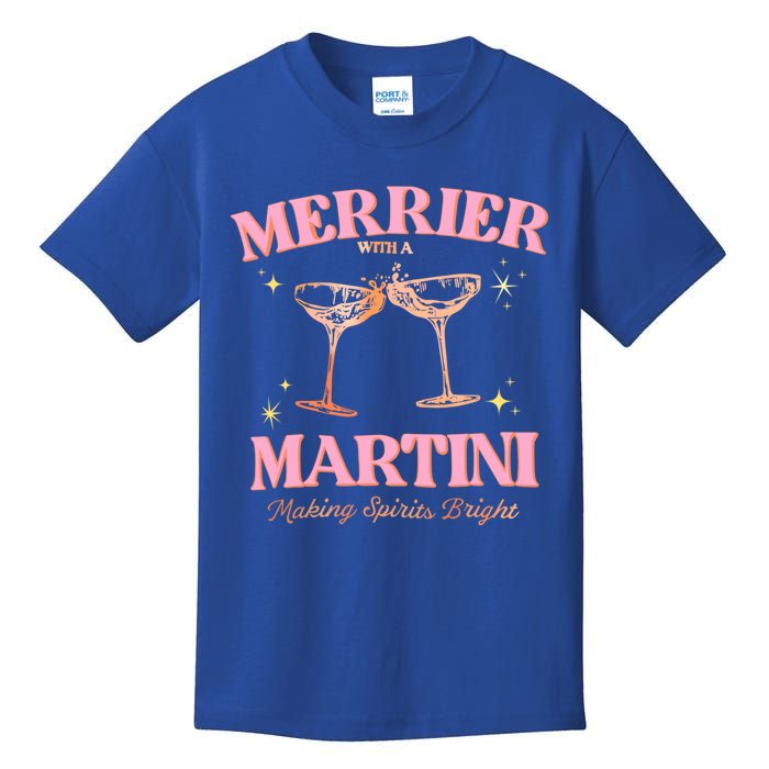 Funny Merrier With A Martini Bachelorette Merry Christmas Gift Kids T-Shirt