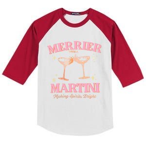 Funny Merrier With A Martini Bachelorette Merry Christmas Gift Kids Colorblock Raglan Jersey