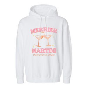 Funny Merrier With A Martini Bachelorette Merry Christmas Gift Garment-Dyed Fleece Hoodie