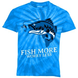 Fish More Worry Less Summer Camping Fishing Gift Kids Tie-Dye T-Shirt