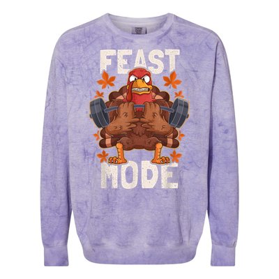 Feast Mode Weightlifting Turkey Day Thanksgiving Christmas Colorblast Crewneck Sweatshirt