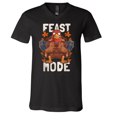 Feast Mode Weightlifting Turkey Day Thanksgiving Christmas V-Neck T-Shirt