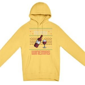 Funny Merry Winemas Ugly Christmas Style Wine Lovers Meaningful Gift Premium Pullover Hoodie