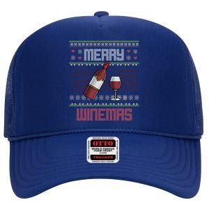 Funny Merry Winemas Ugly Christmas Style Wine Lovers Meaningful Gift High Crown Mesh Back Trucker Hat