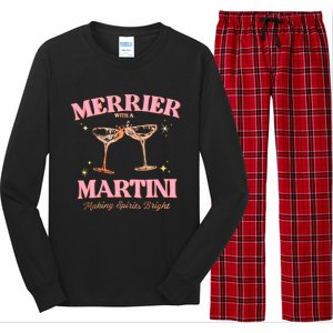 Funny Merrier With A Martini Bachelorette Merry Christmas Cool Gift Long Sleeve Pajama Set