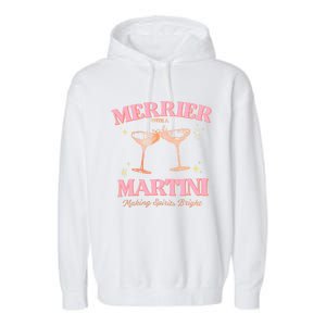 Funny Merrier With A Martini Bachelorette Merry Christmas Cool Gift Garment-Dyed Fleece Hoodie