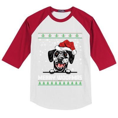 Funny Merry Woofmas Dalmatian Christmas Dog Lovers Xmas Gift Kids Colorblock Raglan Jersey