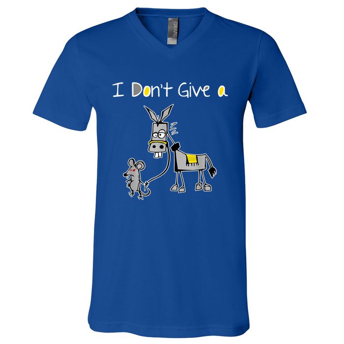 Funny MOUSE WALKING A DONKEY I Don't Give Rats Ass Mouse V-Neck T-Shirt