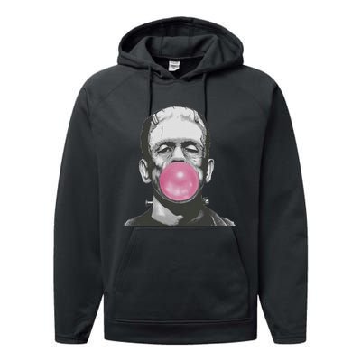 Frankenstein Monster With Pink Bubblegum Bubble Performance Fleece Hoodie