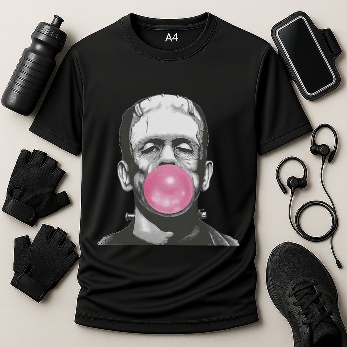 Frankenstein Monster With Pink Bubblegum Bubble Cooling Performance Crew T-Shirt