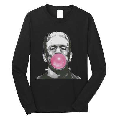 Frankenstein Monster With Pink Bubblegum Bubble Long Sleeve Shirt