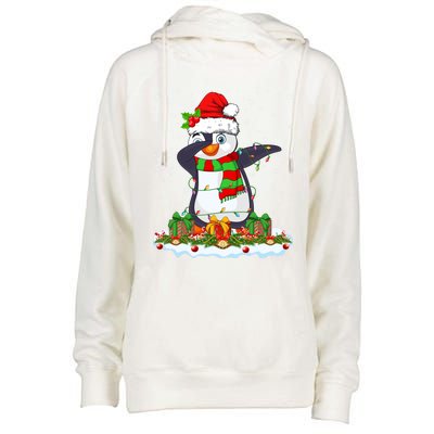 Family Matching Xmas Lighting Dabbing Penguin Christmas Cute Gift Womens Funnel Neck Pullover Hood