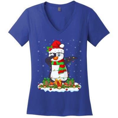 Family Matching Xmas Lighting Dabbing Penguin Christmas Cute Gift Women's V-Neck T-Shirt