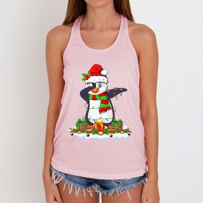 Family Matching Xmas Lighting Dabbing Penguin Christmas Cute Gift Women's Knotted Racerback Tank