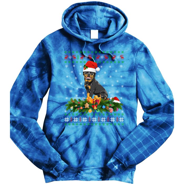 Family Matching Xmas Lighting Ugly Rottweiler Christmas Gift Tie Dye Hoodie