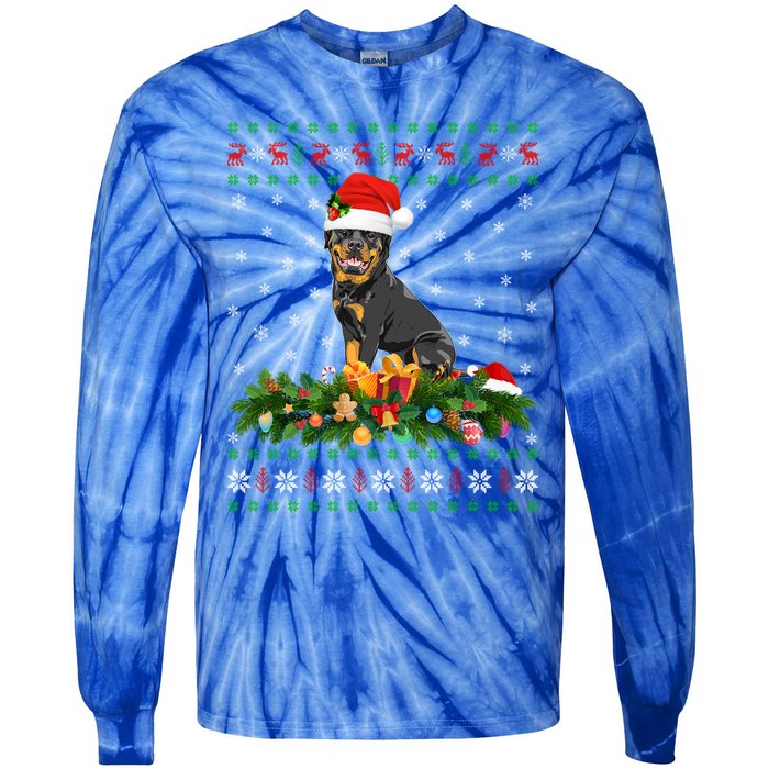 Family Matching Xmas Lighting Ugly Rottweiler Christmas Gift Tie-Dye Long Sleeve Shirt