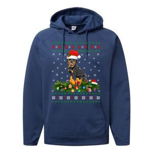 Family Matching Xmas Lighting Ugly Rottweiler Christmas Gift Performance Fleece Hoodie