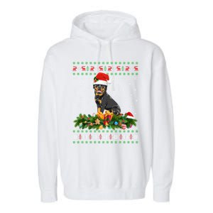 Family Matching Xmas Lighting Ugly Rottweiler Christmas Gift Garment-Dyed Fleece Hoodie