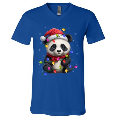 Family Matching Xmas Lighting Santa Panda Christmas Gift V-Neck T-Shirt