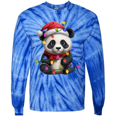 Family Matching Xmas Lighting Santa Panda Christmas Gift Tie-Dye Long Sleeve Shirt