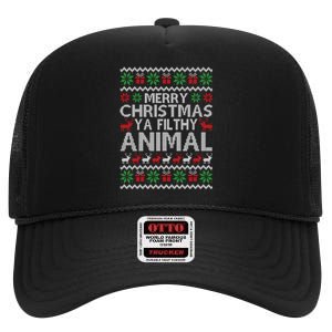 Funny Merry Ya Filthy Animal Ugly Christmas Sweater Xmas Gift High Crown Mesh Back Trucker Hat