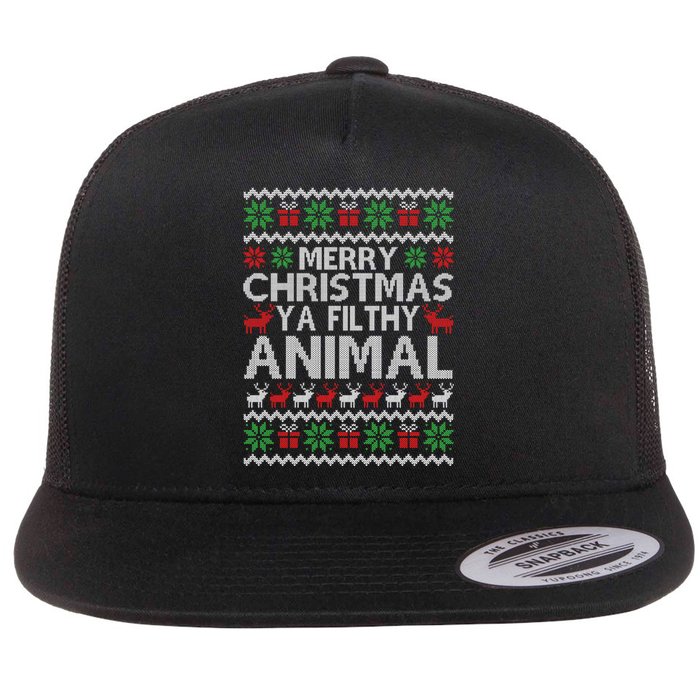 Funny Merry Ya Filthy Animal Ugly Christmas Sweater Xmas Gift Flat Bill Trucker Hat