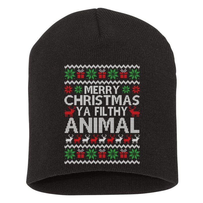 Funny Merry Ya Filthy Animal Ugly Christmas Sweater Xmas Gift Short Acrylic Beanie