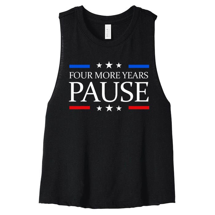 Four More Years Pause Joe Biden Funny Biden Quote Saying Women's Racerback Cropped Tank