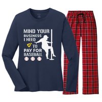 Funny Mind Your Business I Need Money To Pay For Baseball Women's Long Sleeve Flannel Pajama Set 