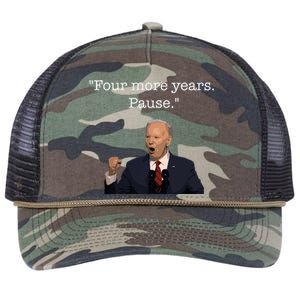 Four More Years Pause Funny Biden Quote Retro Rope Trucker Hat Cap