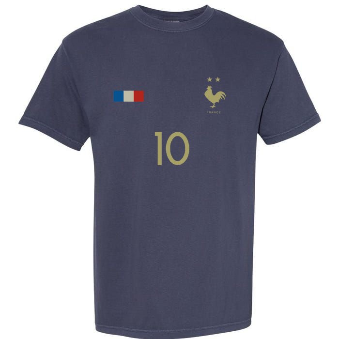 France Number 10 French Soccer Retro Football France Garment-Dyed Heavyweight T-Shirt