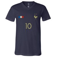 France Number 10 French Soccer Retro Football France V-Neck T-Shirt