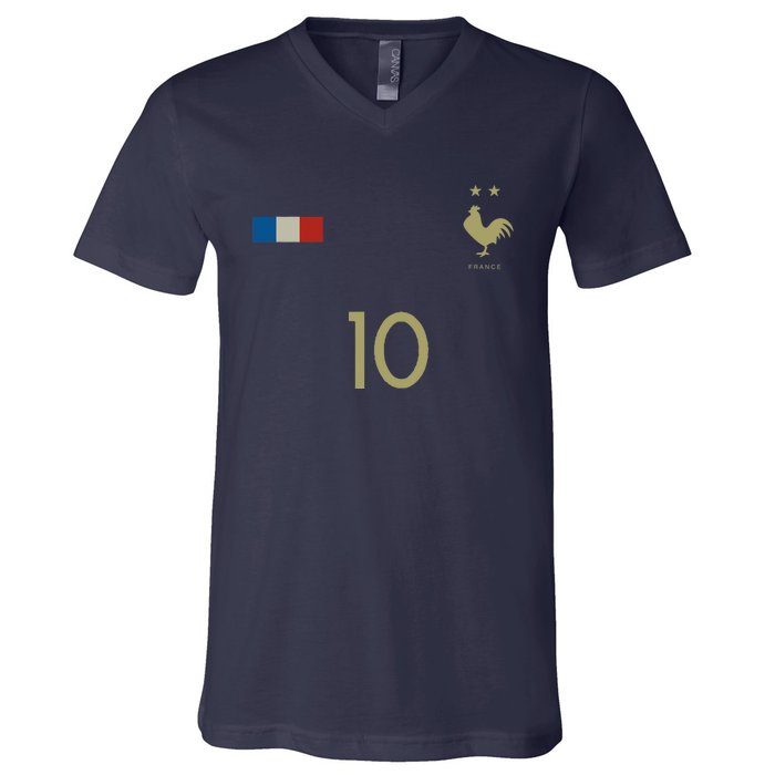 France Number 10 French Soccer Retro Football France V-Neck T-Shirt