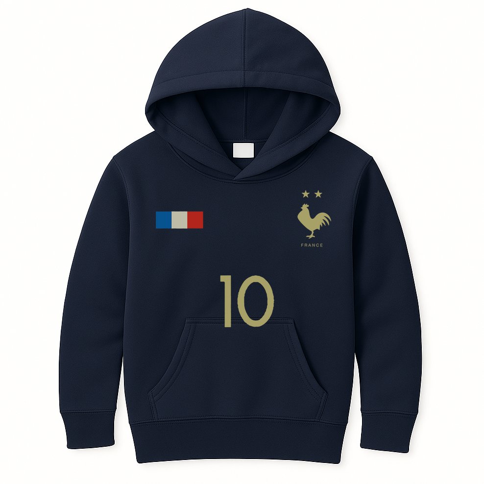 France Number 10 French Soccer Retro Football France Kids Hoodie