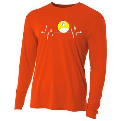 Funny Nine 9 Ball Pool Player Billiards Lover Heartbeat Gift Cooling Performance Long Sleeve Crew