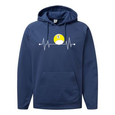 Funny Nine 9 Ball Pool Player Billiards Lover Heartbeat Gift Performance Fleece Hoodie