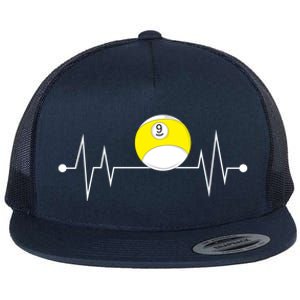 Funny Nine 9 Ball Pool Player Billiards Lover Heartbeat Gift Flat Bill Trucker Hat