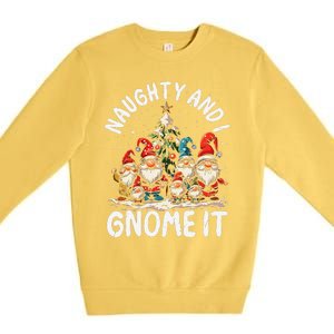 Funny Naughty And I Gnome Christmas Holiday Xmas Pun Premium Crewneck Sweatshirt