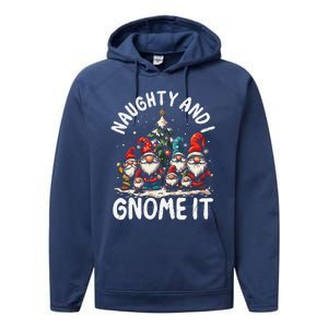 Funny Naughty And I Gnome Christmas Holiday Xmas Pun Performance Fleece Hoodie