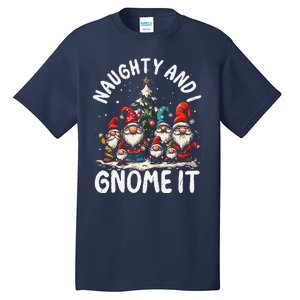 Funny Naughty And I Gnome Christmas Holiday Xmas Pun Tall T-Shirt