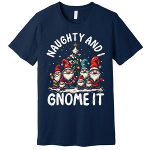 Funny Naughty And I Gnome Christmas Holiday Xmas Pun Premium T-Shirt