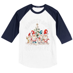 Funny Naughty And I Gnome Christmas Holiday Xmas Pun Baseball Sleeve Shirt