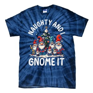 Funny Naughty And I Gnome Christmas Holiday Xmas Pun Tie-Dye T-Shirt