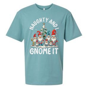 Funny Naughty And I Gnome Christmas Holiday Xmas Pun Sueded Cloud Jersey T-Shirt