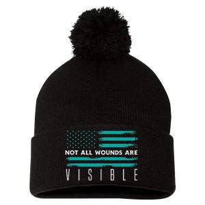 Flag Not All Wounds Trigeminal Neuralgia Awareness Pom Pom 12in Knit Beanie