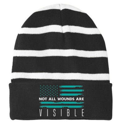 Flag Not All Wounds Trigeminal Neuralgia Awareness Striped Beanie with Solid Band