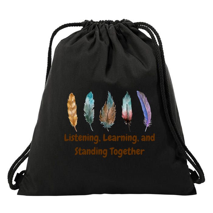 Feathers Native American Unity Day Orange Indigenous Drawstring Bag