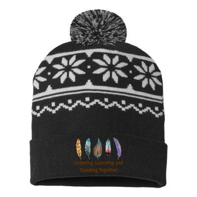 Feathers Native American Unity Day Orange Indigenous USA-Made Snowflake Beanie