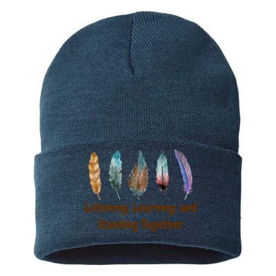 Feathers Native American Unity Day Orange Indigenous Sustainable Knit Beanie