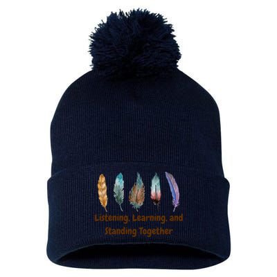 Feathers Native American Unity Day Orange Indigenous Pom Pom 12in Knit Beanie